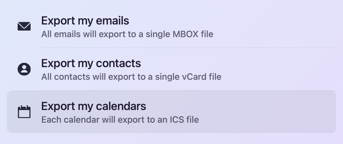 Export calendars